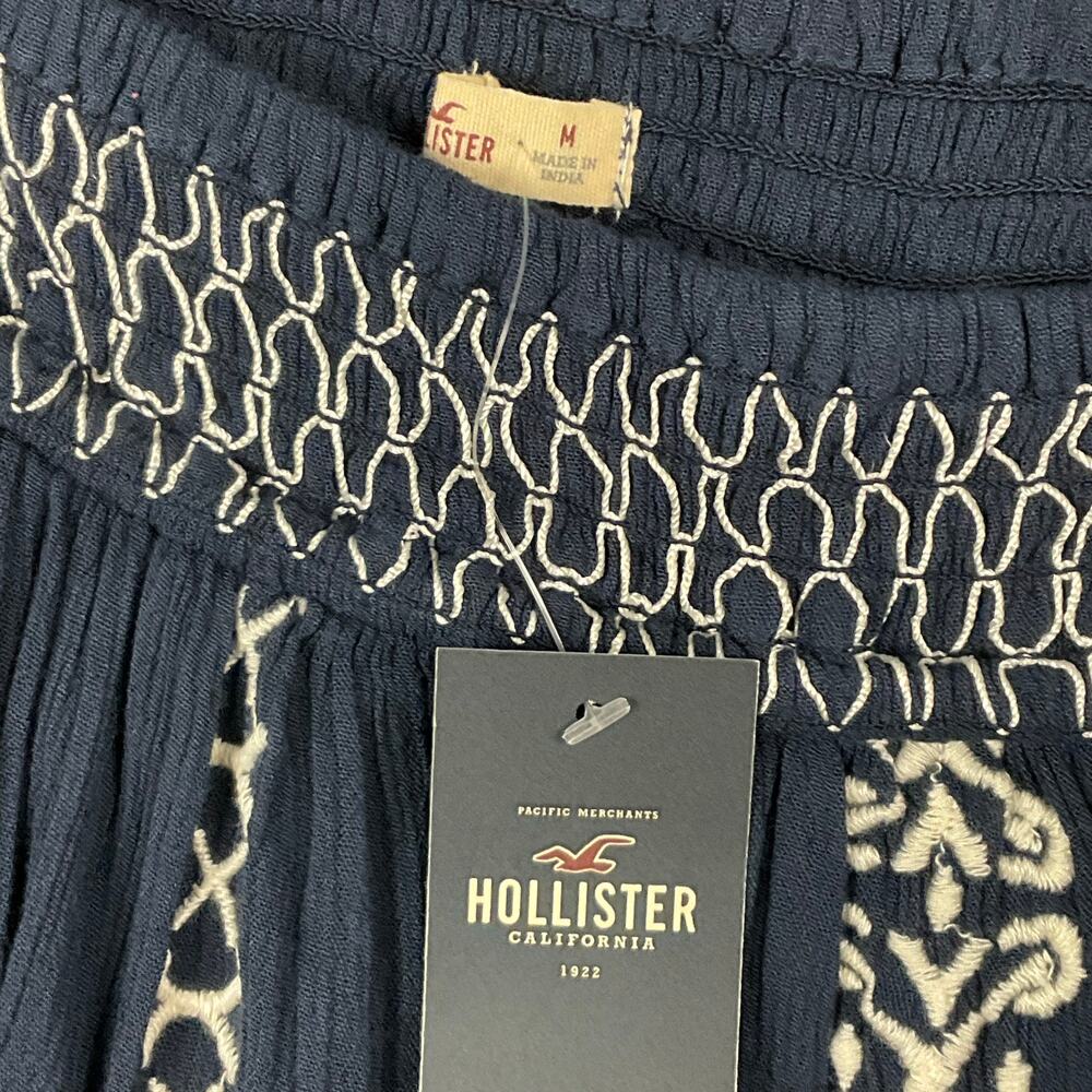 HOLLISTER Mini Skirt Blue Embroidered NWT NEW Pull On Pleated sz M Y2K Boho - Picture 8 of 12